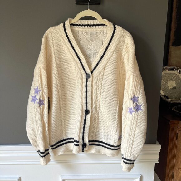Taylor Swift Folklore Album Embroidered Stars Knit Cardigan Sweater XS/SM - Picture 2 of 5